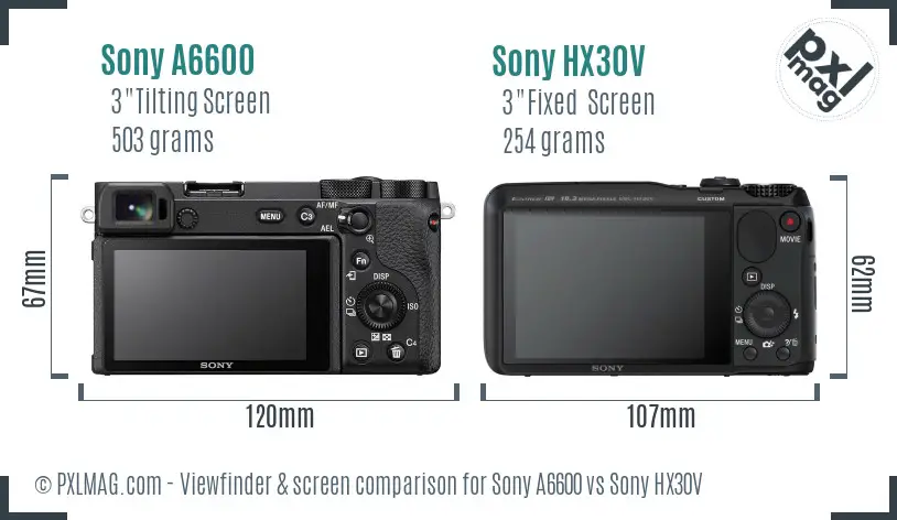 Sony A6600 vs Sony HX30V Screen and Viewfinder comparison