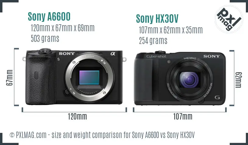 Sony A6600 vs Sony HX30V size comparison