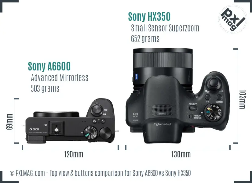 Sony A6600 vs Sony HX350 top view buttons comparison