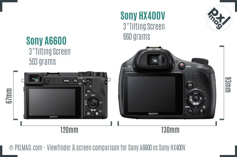 Sony A6600 vs Sony HX400V Screen and Viewfinder comparison