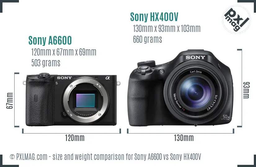 Sony A6600 vs Sony HX400V size comparison
