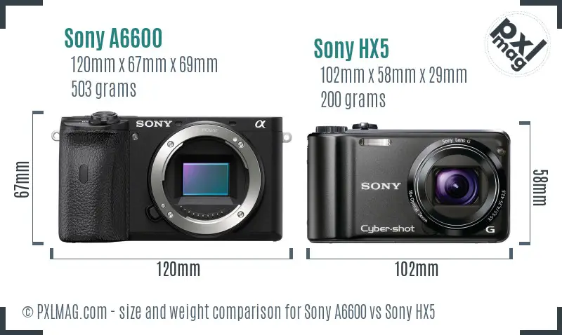 Sony A6600 vs Sony HX5 size comparison