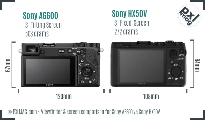 Sony A6600 vs Sony HX50V Screen and Viewfinder comparison