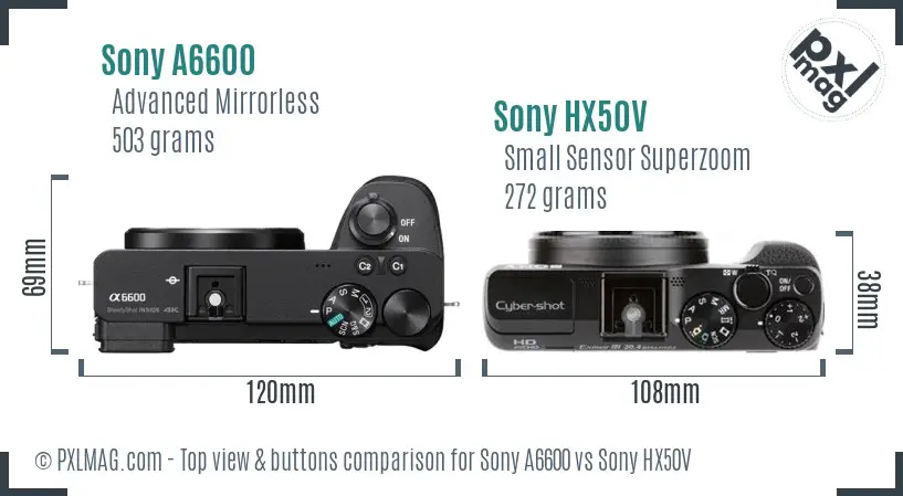 Sony A6600 vs Sony HX50V top view buttons comparison