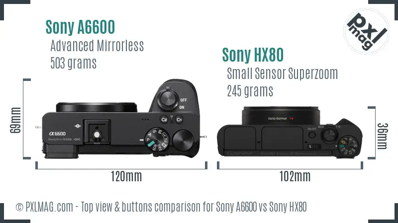 Sony A6600 vs Sony HX80 top view buttons comparison
