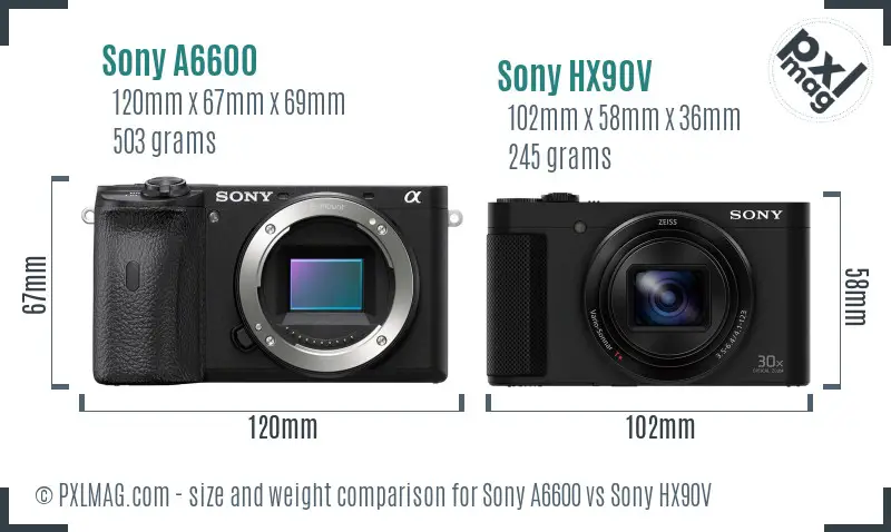 Sony A6600 vs Sony HX90V size comparison