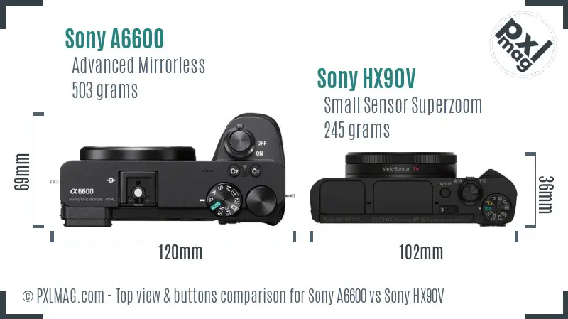 Sony A6600 vs Sony HX90V top view buttons comparison