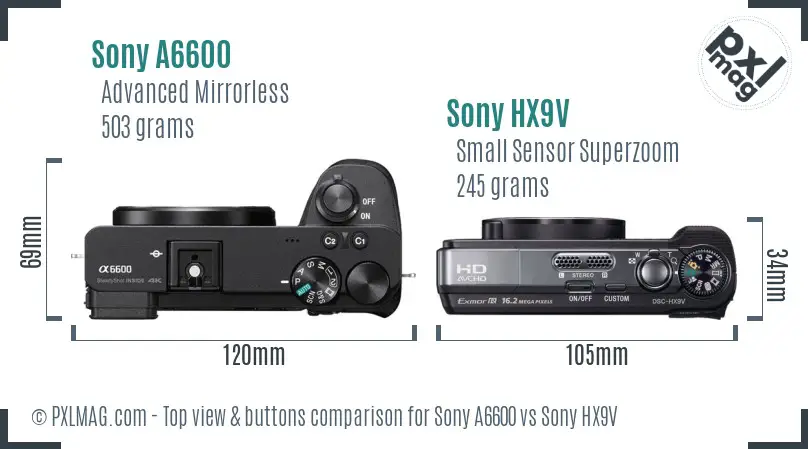 Sony A6600 vs Sony HX9V top view buttons comparison