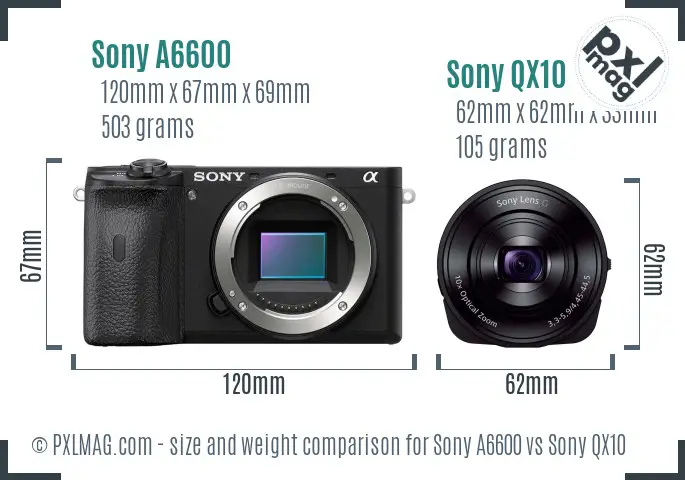 Sony A6600 vs Sony QX10 size comparison