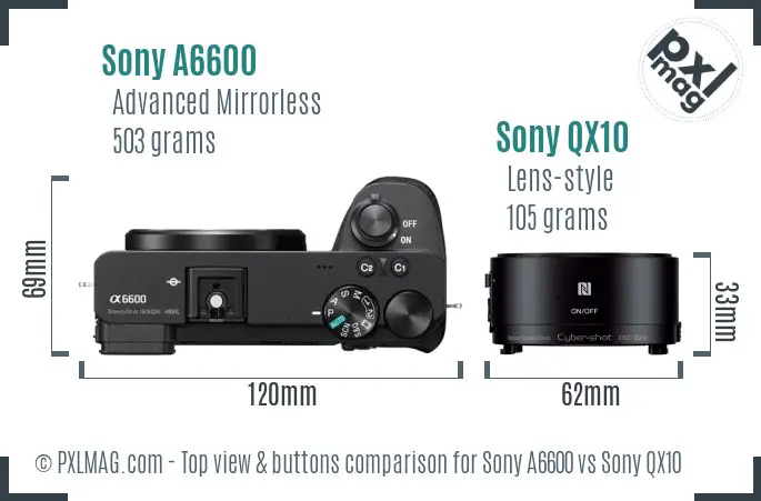 Sony A6600 vs Sony QX10 top view buttons comparison