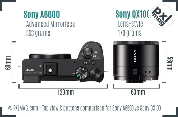 Sony A6600 vs Sony QX100 top view buttons comparison