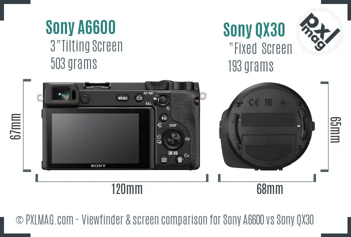 Sony A6600 vs Sony QX30 Screen and Viewfinder comparison
