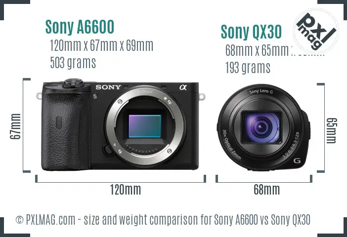 Sony A6600 vs Sony QX30 size comparison