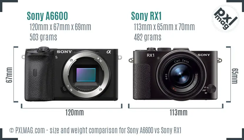 Sony A6600 vs Sony RX1 size comparison