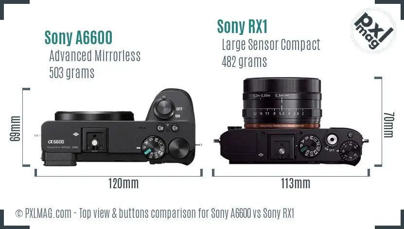 Sony A6600 vs Sony RX1 top view buttons comparison