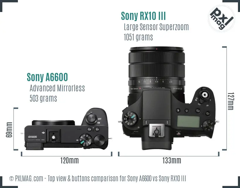 Sony A6600 vs Sony RX10 III top view buttons comparison