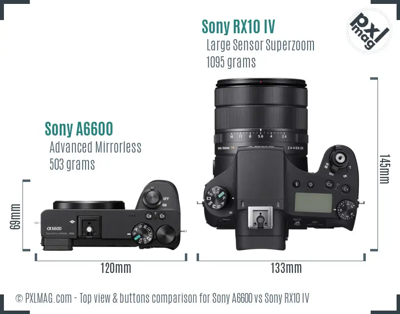 Sony A6600 vs Sony RX10 IV top view buttons comparison