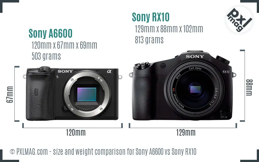 Sony A6600 vs Sony RX10 size comparison