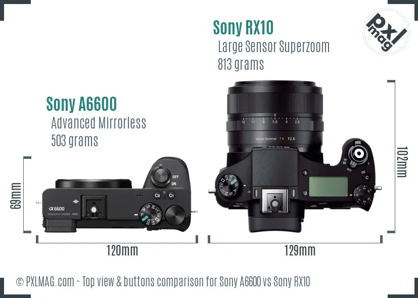 Sony A6600 vs Sony RX10 top view buttons comparison