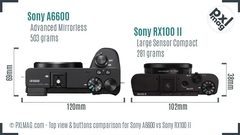 Sony A6600 vs Sony RX100 II top view buttons comparison