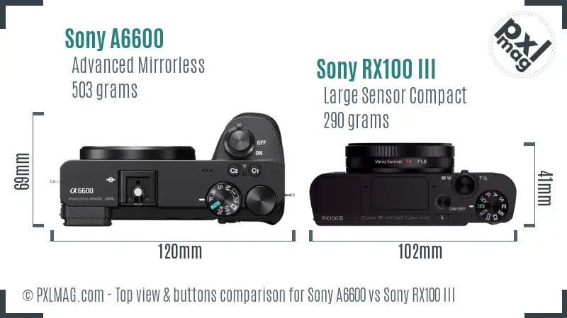 Sony A6600 vs Sony RX100 III top view buttons comparison