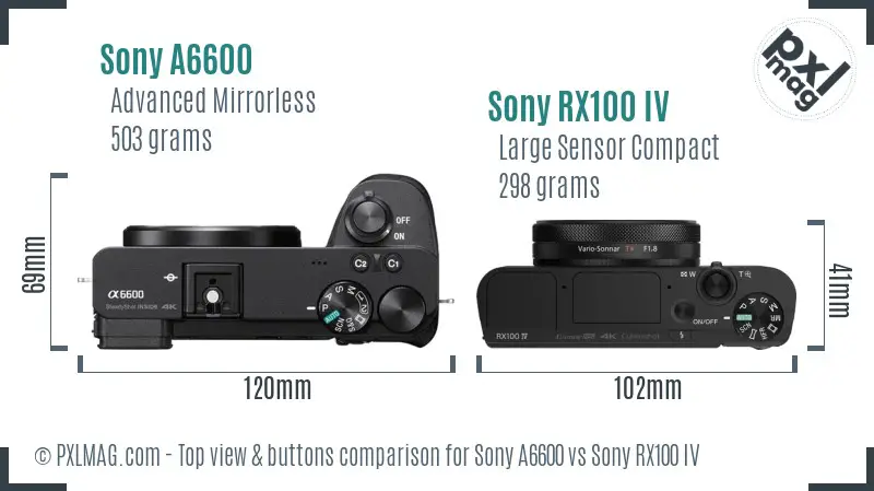 Sony A6600 vs Sony RX100 IV top view buttons comparison