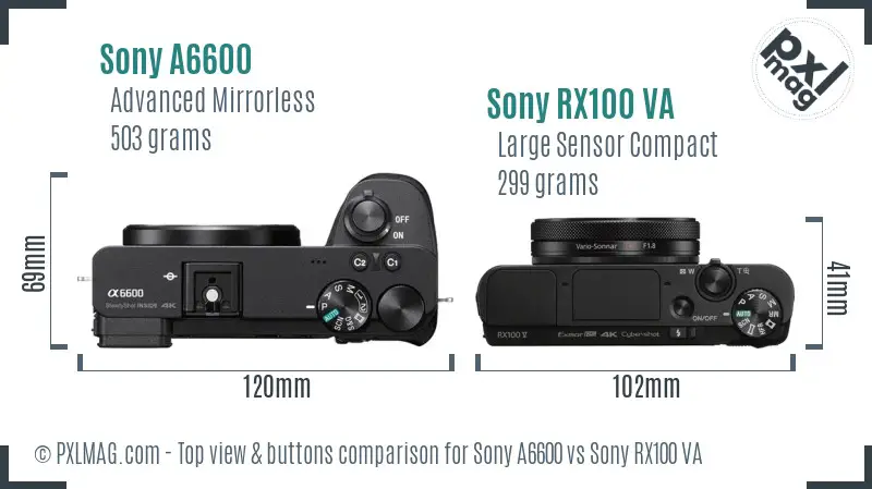 Sony A6600 vs Sony RX100 VA top view buttons comparison