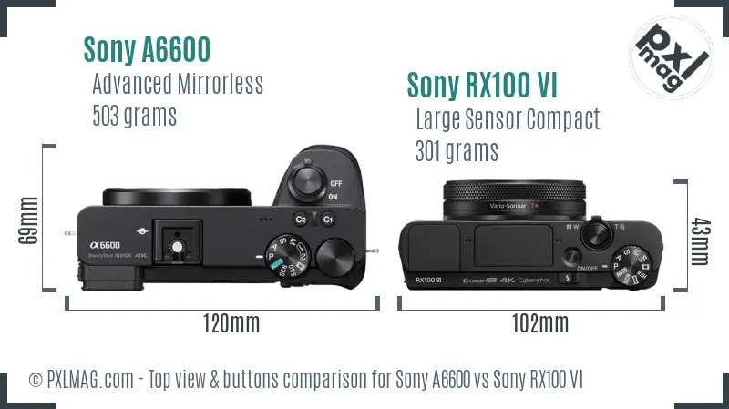 Sony A6600 vs Sony RX100 VI top view buttons comparison