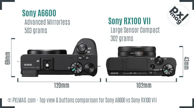 Sony A6600 vs Sony RX100 VII top view buttons comparison