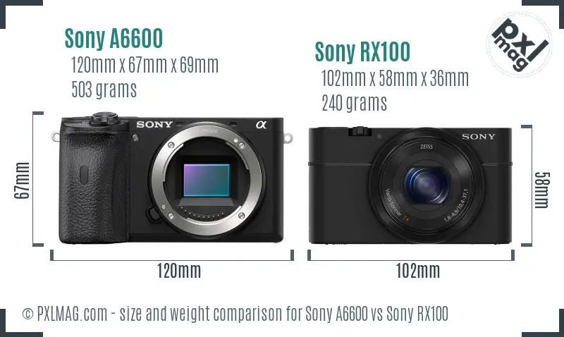 Sony A6600 vs Sony RX100 size comparison
