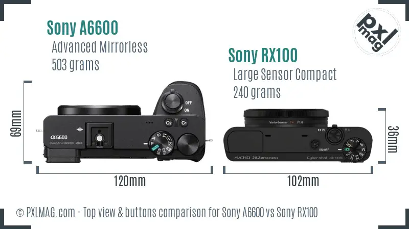 Sony A6600 vs Sony RX100 top view buttons comparison