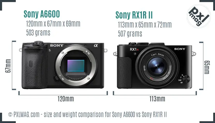 Sony A6600 vs Sony RX1R II size comparison