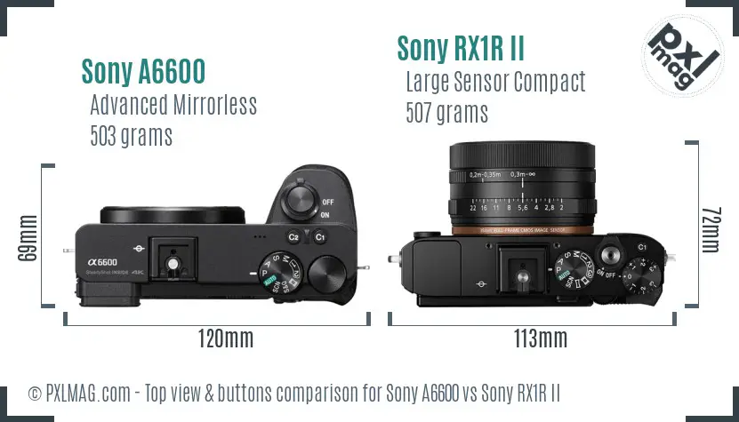Sony A6600 vs Sony RX1R II top view buttons comparison