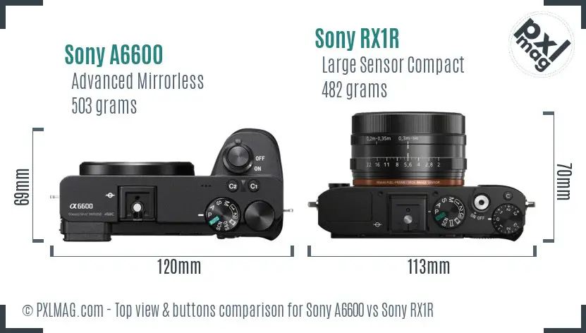 Sony A6600 vs Sony RX1R top view buttons comparison