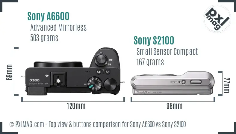 Sony A6600 vs Sony S2100 top view buttons comparison