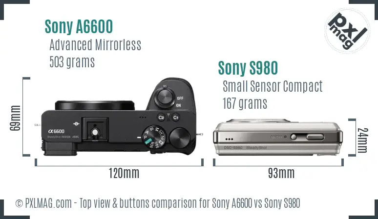 Sony A6600 vs Sony S980 top view buttons comparison