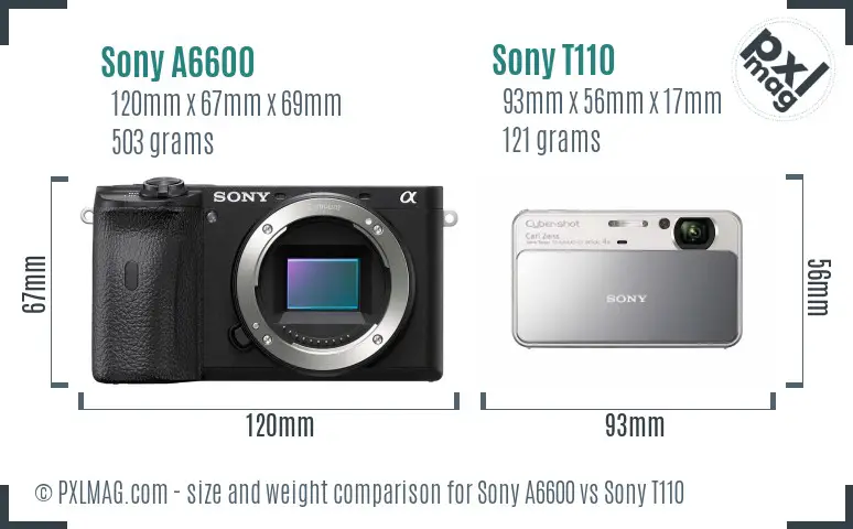 Sony A6600 vs Sony T110 size comparison