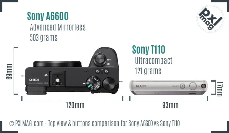Sony A6600 vs Sony T110 top view buttons comparison