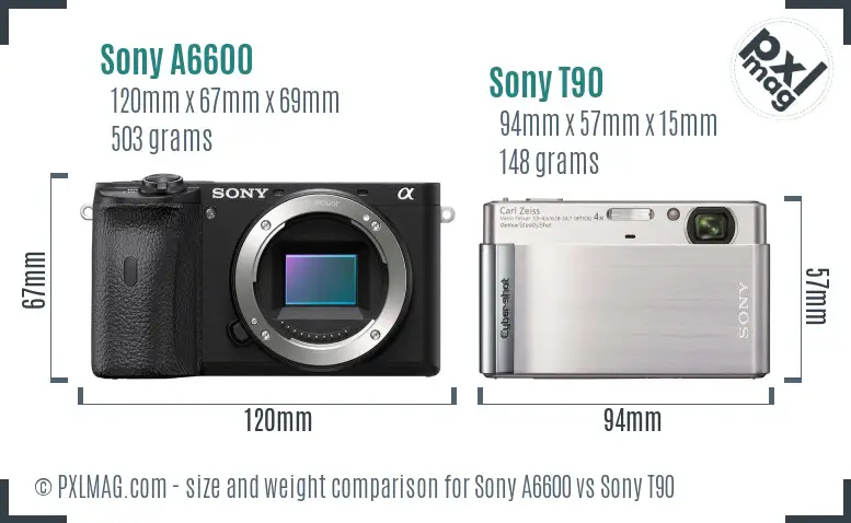 Sony A6600 vs Sony T90 size comparison