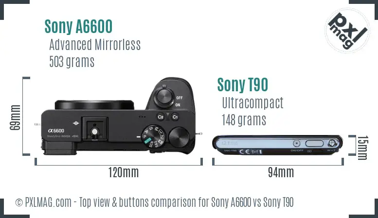 Sony A6600 vs Sony T90 top view buttons comparison