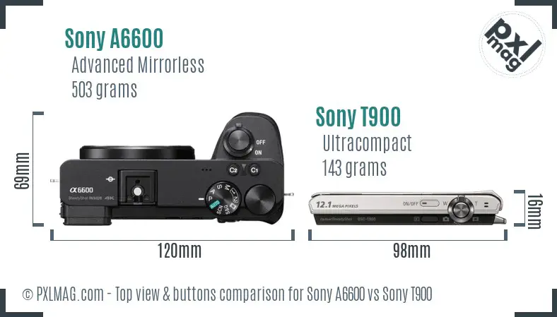 Sony A6600 vs Sony T900 top view buttons comparison