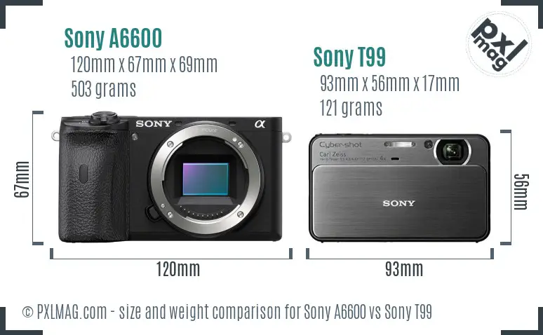 Sony A6600 vs Sony T99 size comparison