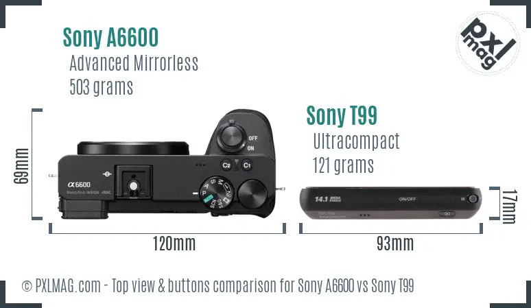 Sony A6600 vs Sony T99 top view buttons comparison
