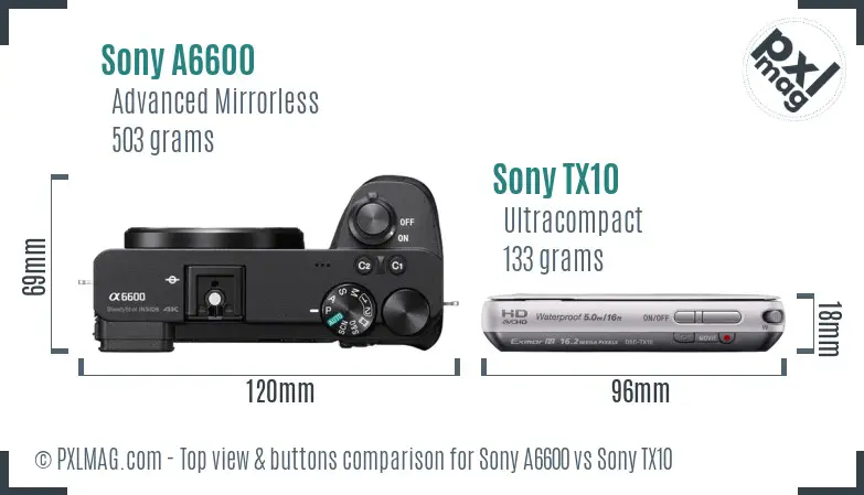 Sony A6600 vs Sony TX10 top view buttons comparison