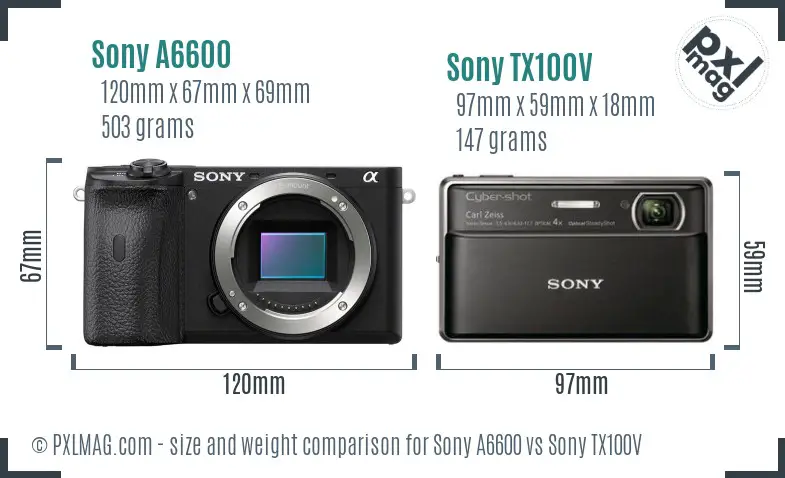 Sony A6600 vs Sony TX100V size comparison