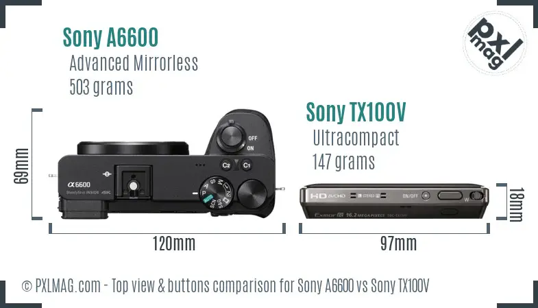 Sony A6600 vs Sony TX100V top view buttons comparison