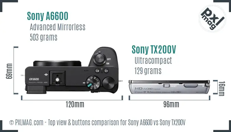 Sony A6600 vs Sony TX200V top view buttons comparison