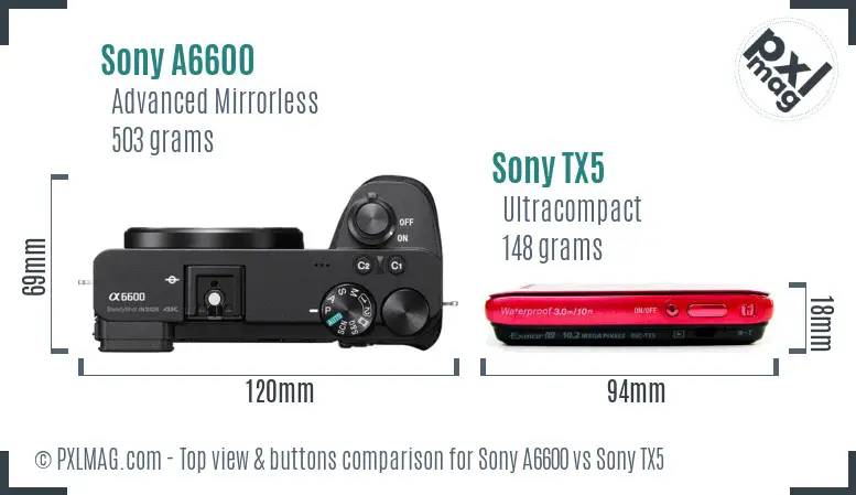 Sony A6600 vs Sony TX5 top view buttons comparison