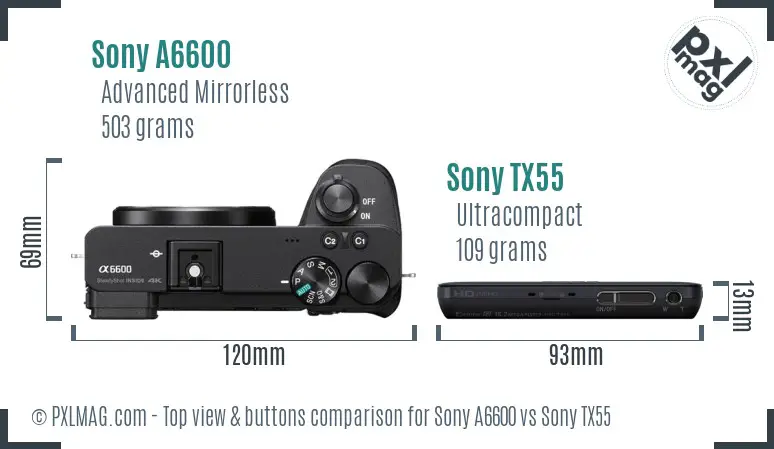 Sony A6600 vs Sony TX55 top view buttons comparison