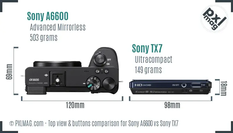 Sony A6600 vs Sony TX7 top view buttons comparison